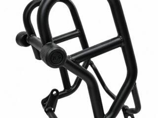 Yezdi Scrambler crash guard with sliders in black stainless steel