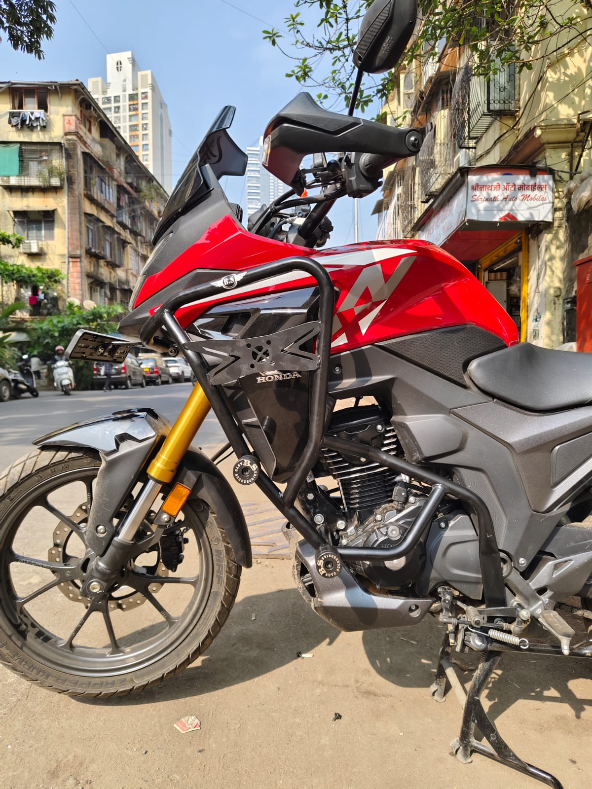 DOUBLE SLIDER CRASH GUARD FOR HONDA CB200X, STAINLESS STEEL RUSTFREE PRODUCT. BLACK