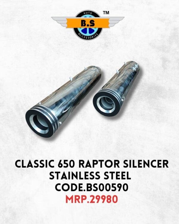 RAPTOR EXHAUST FOR CLASSIC 650, STAINLESS STEEL RUSTFREE EXHAUST